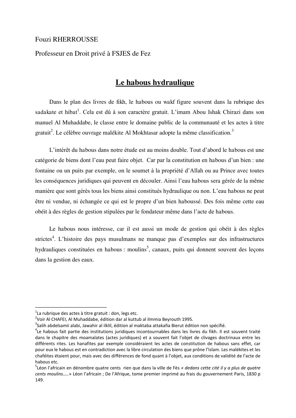 First page of Le habous hydraulique