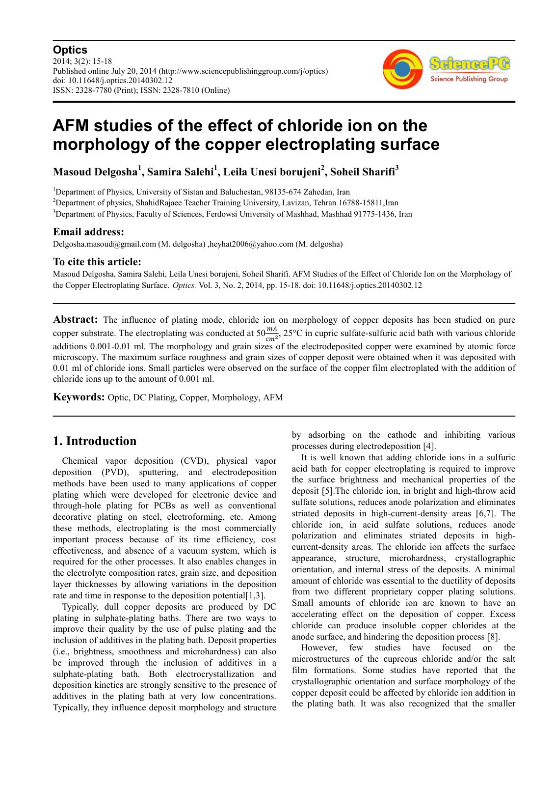 First page of AFM studies of the effect of chloride ion on the morphology of the copper electroplating surface