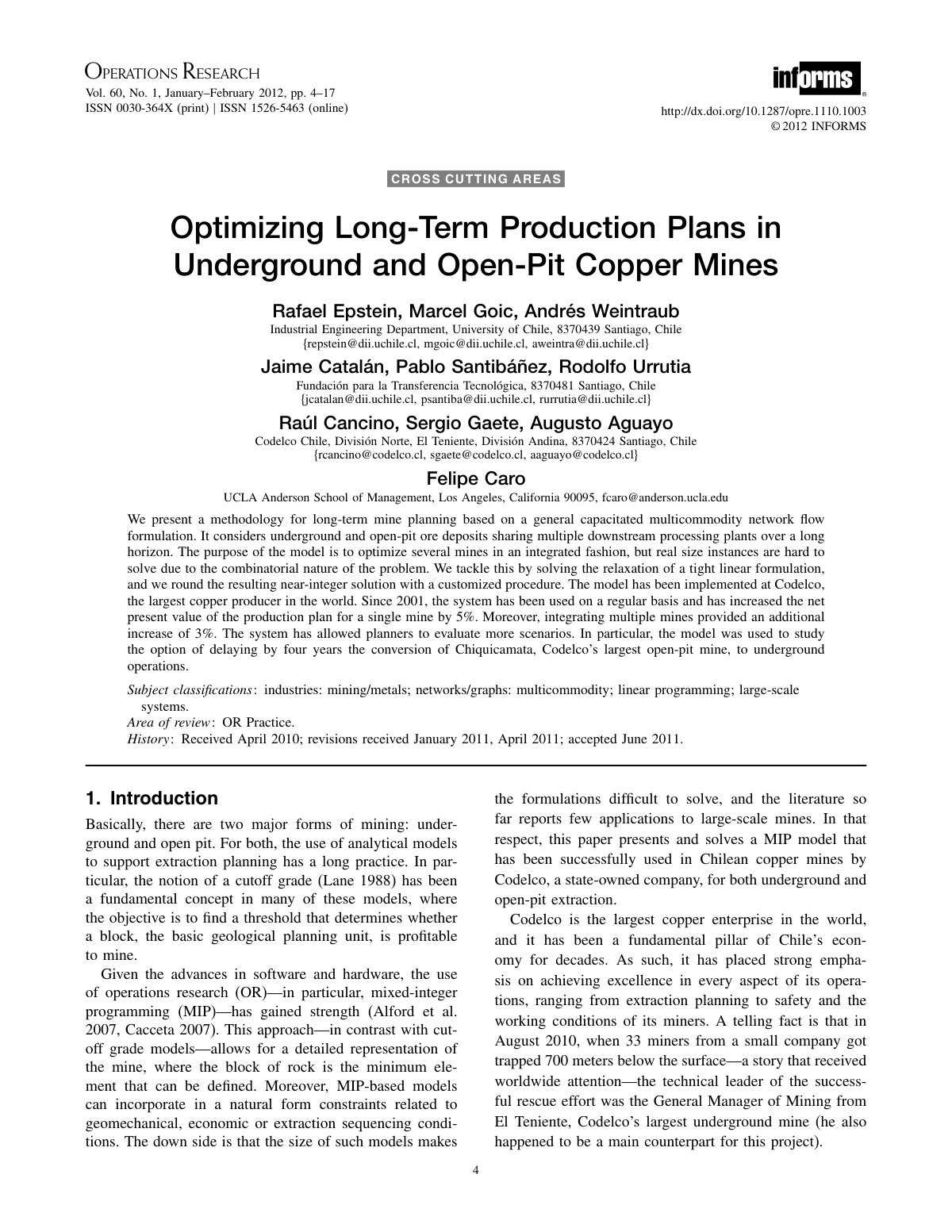 First page of Optimizing Long Term Production Plans in