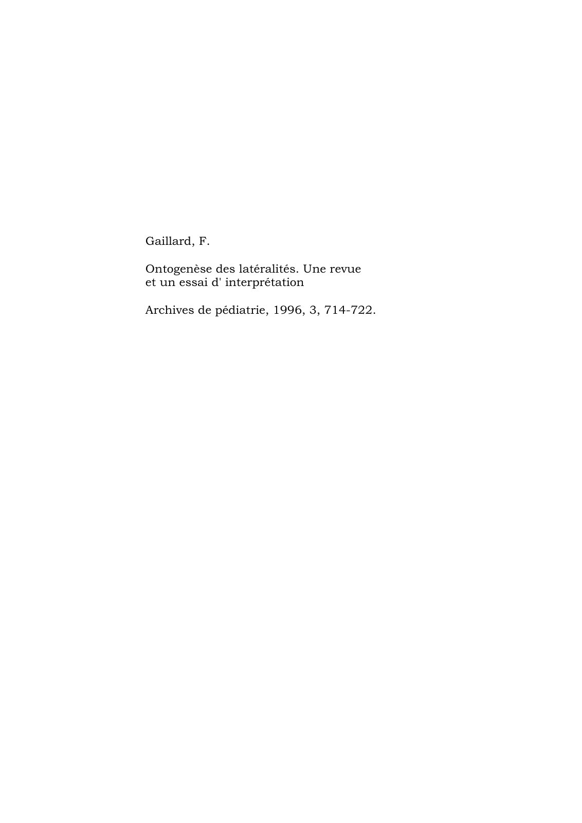 First page of Ontogenèse des latéralités. Une revue et un essai d' interprétation