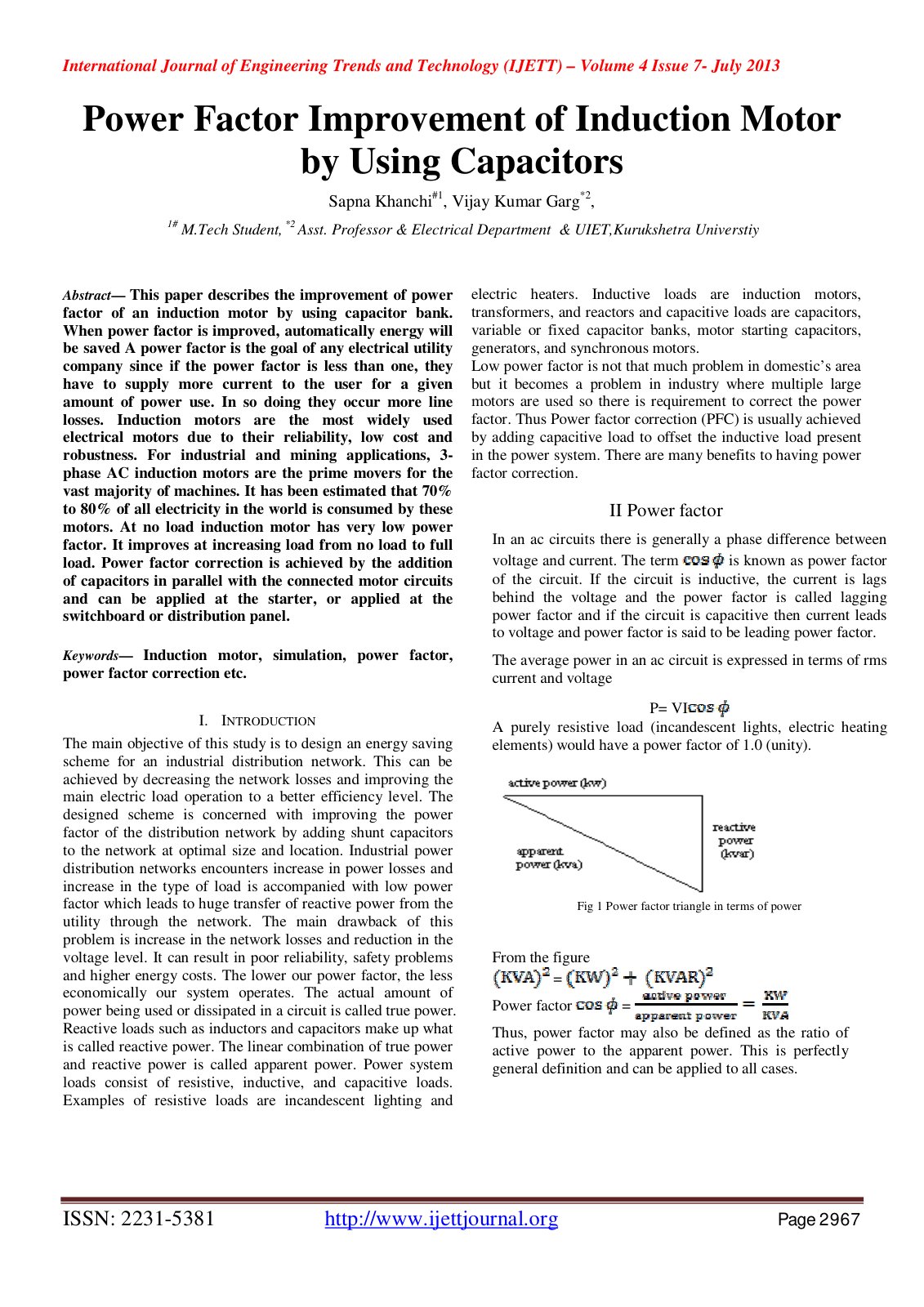 First page of Power Factor Improvement of Induction Motor by Using Capacitors