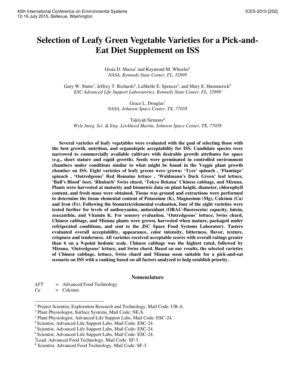 First page of Selection of Leafy Green Vegetable Varie