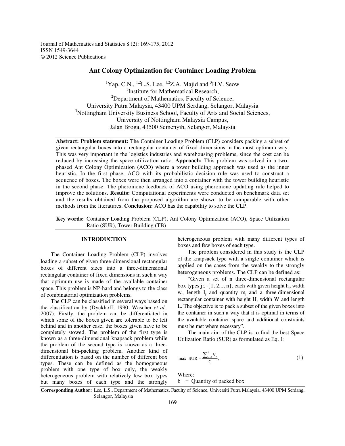 First page of Ant Colony Optimization for Container Lo