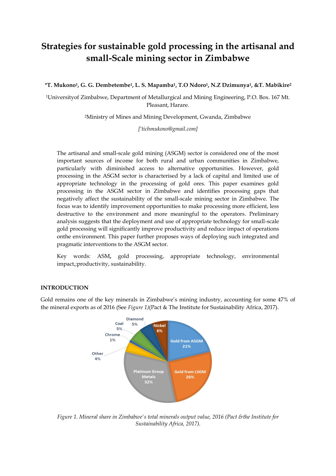 First page of Strategies for sustainable gold processi