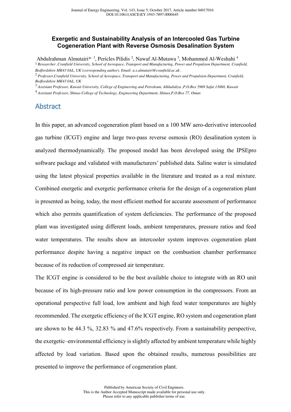 First page of Exergetic and Sustainability Analysis of
