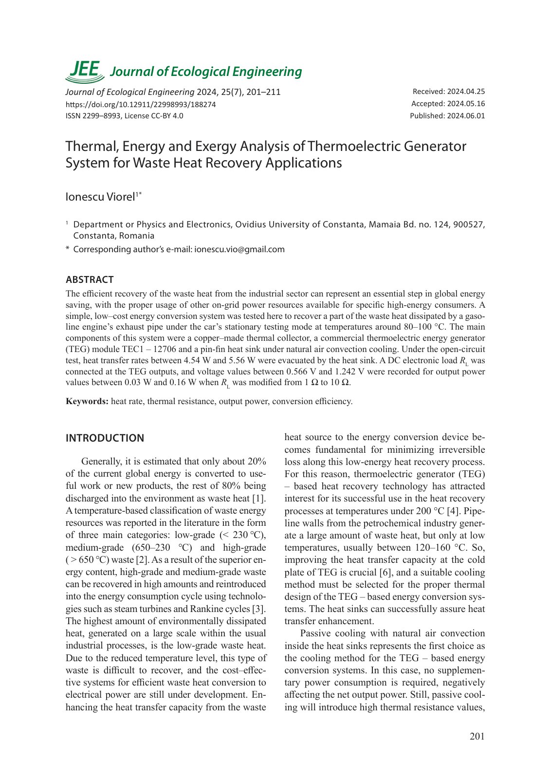 First page of Thermal Energy and Exergy Analysis of Th