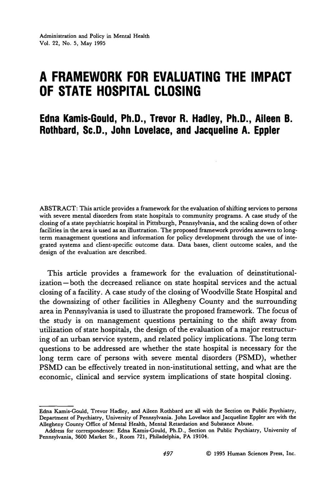 First page of A framework for evaluating the impact of