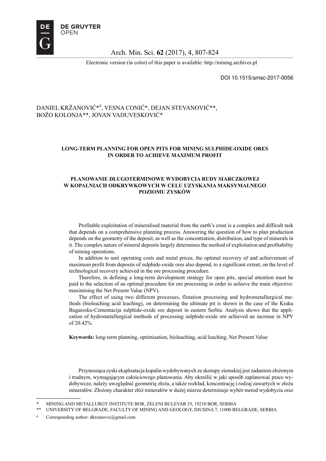 First page of Long Term Planning for Open Pits for Min