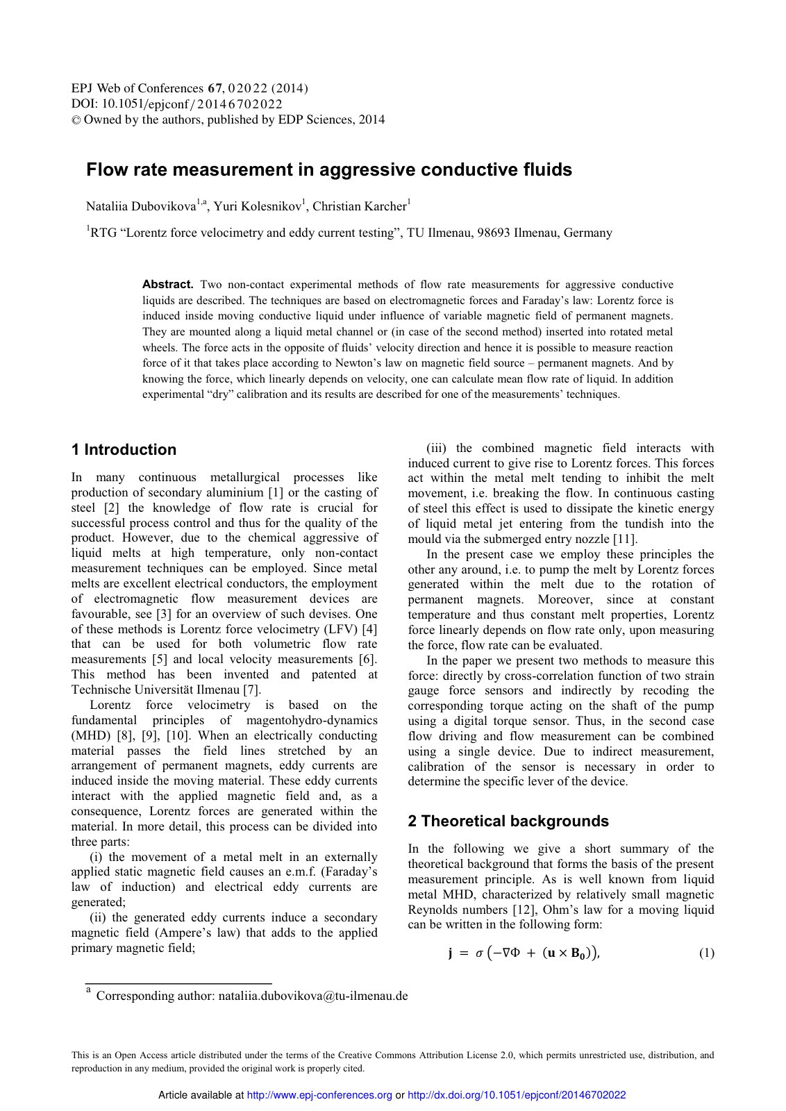 First page of Flow rate measurement in aggressive cond