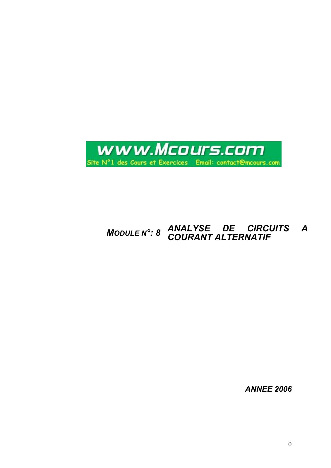First page of Analyse de circuits à courant alternatif