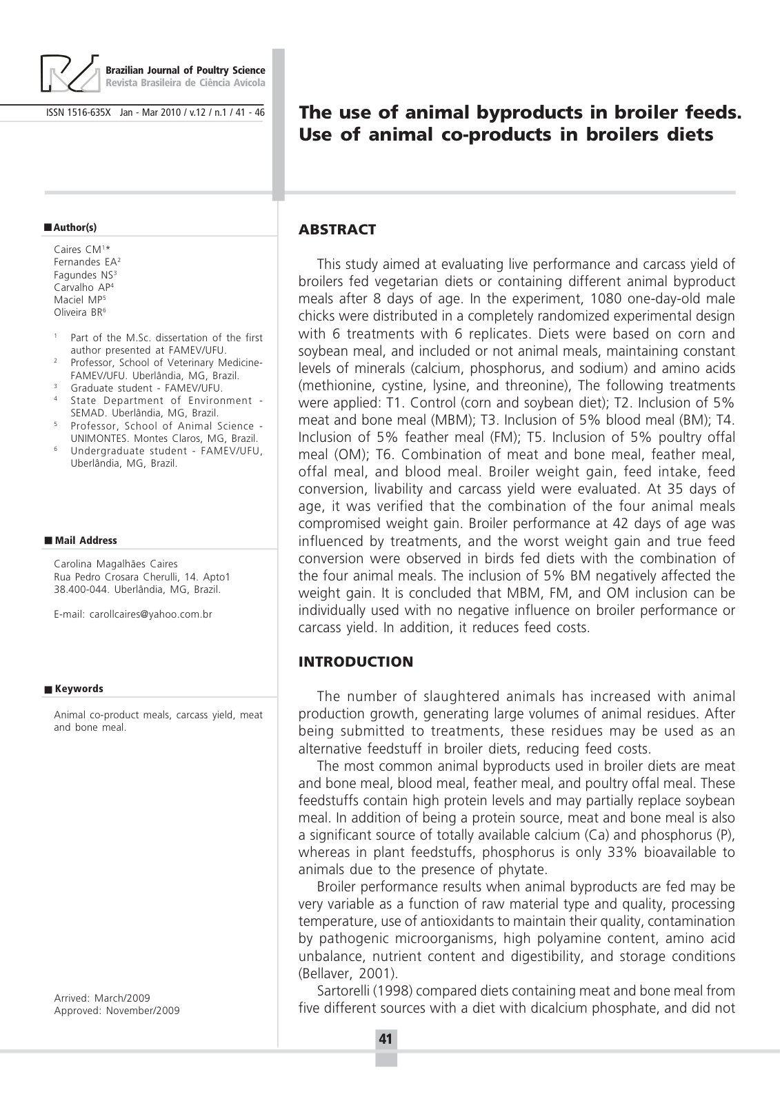 First page of The use of animal byproducts in broiler feeds.