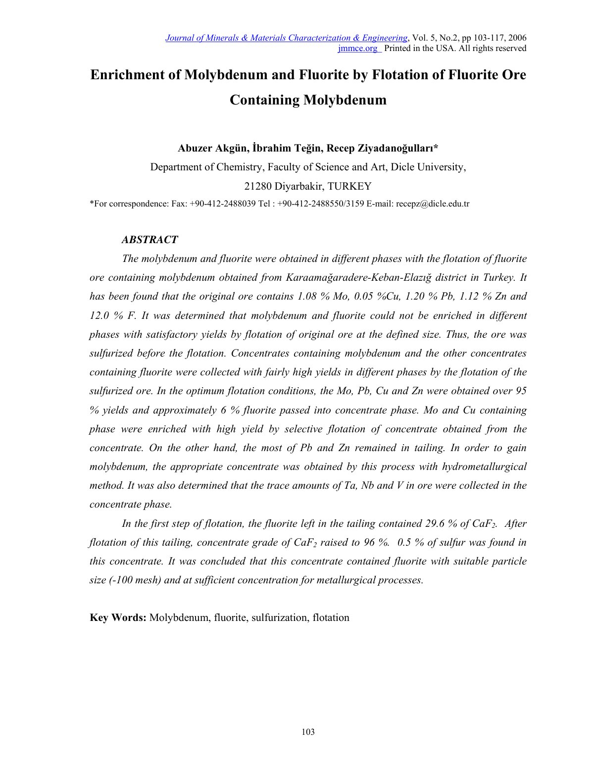 First page of Enrichment of Molybdenum and Fluorite by