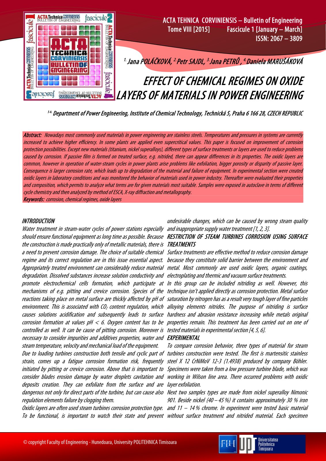 First page of Effect of Chemical Regimes on Oxide Laye