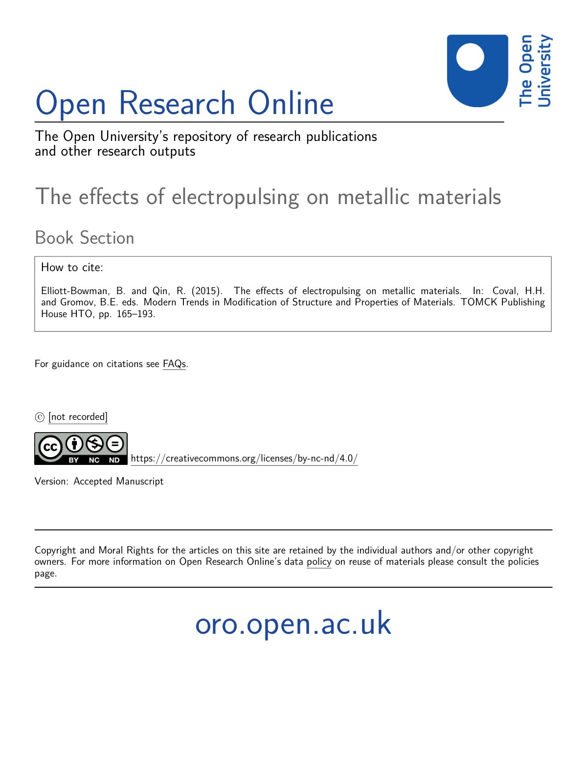First page of The effects of electropulsing on metallic materials