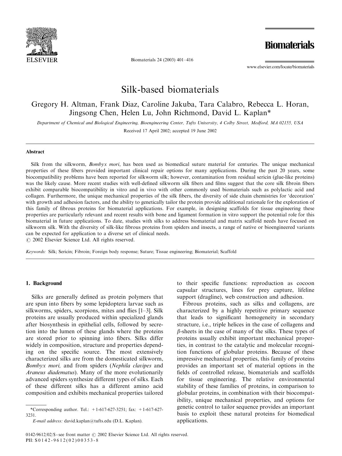First page of Silk-based biomaterials