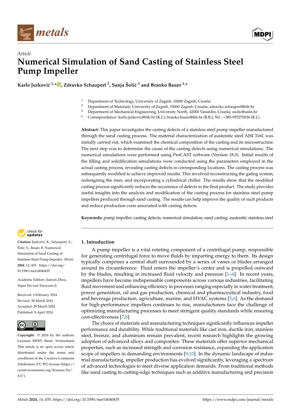 First page of Numerical Simulation of Sand Casting of Stainless Steel Pump Impeller