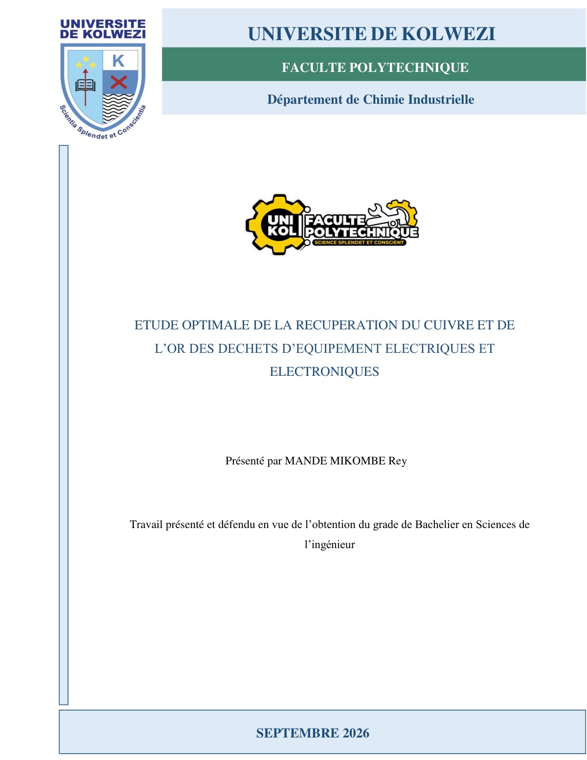 First page of TFC MANDE MIKOMBE Rey 1 septembre 2026 CP