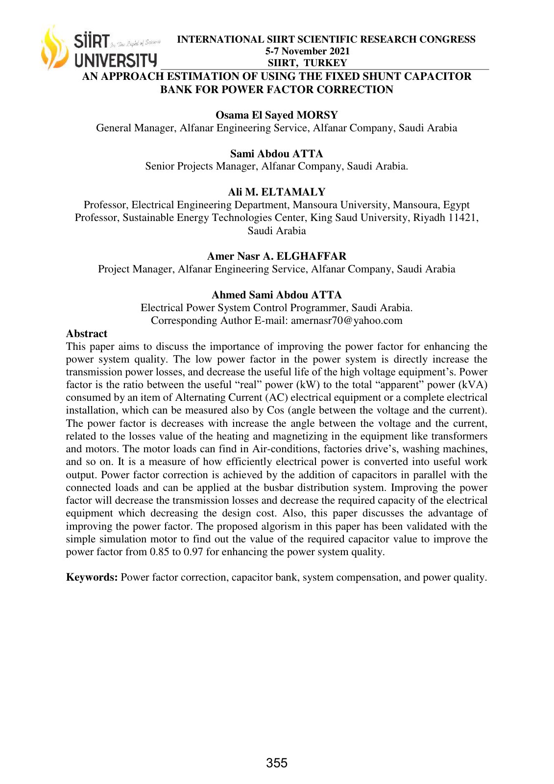First page of AN APPROACH ESTIMATION OF USING THE FIXED SHUNT CAPACITOR BANK FOR POWER FACTOR CORRECTION