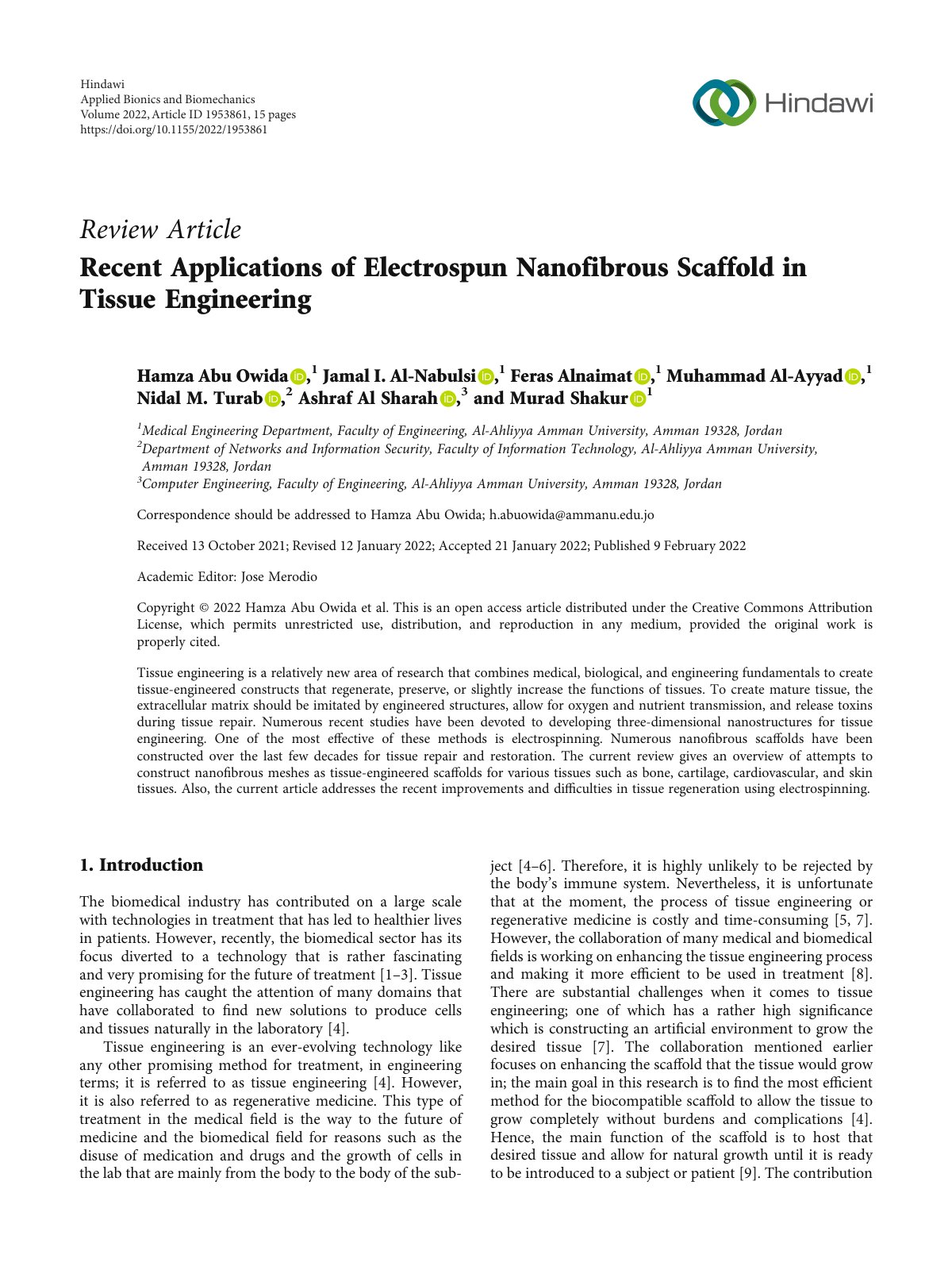 First page of Recent Applications of Electrospun Nanof