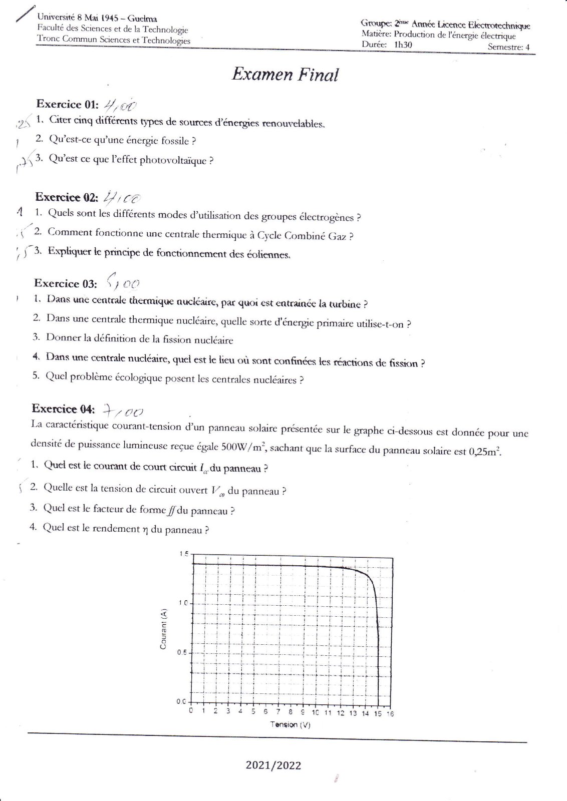 First page of corrige type production de l'energie 0