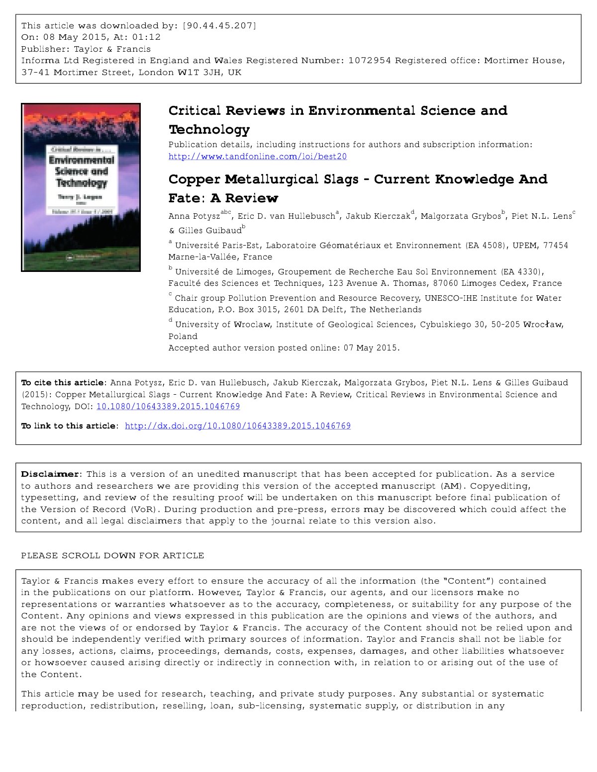 First page of Copper Metallurgical Slags Current Knowl