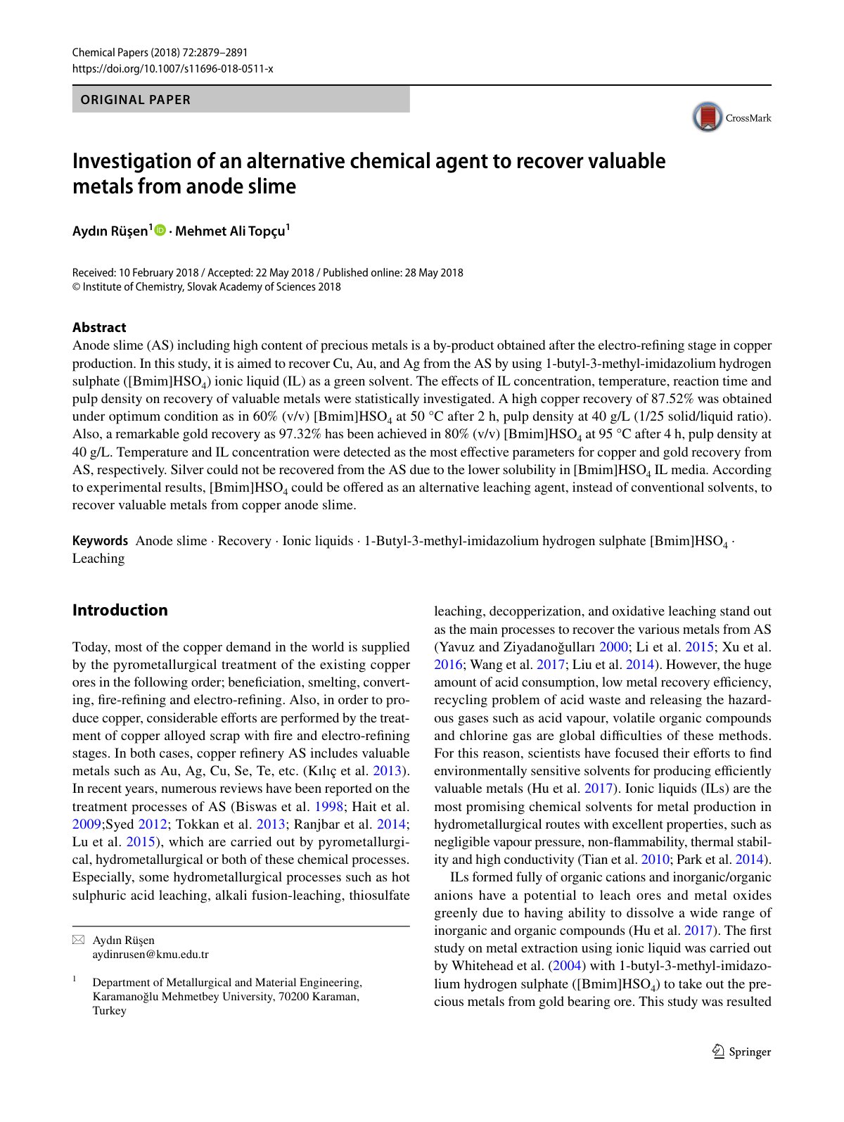 First page of Investigation of an alternative chemical