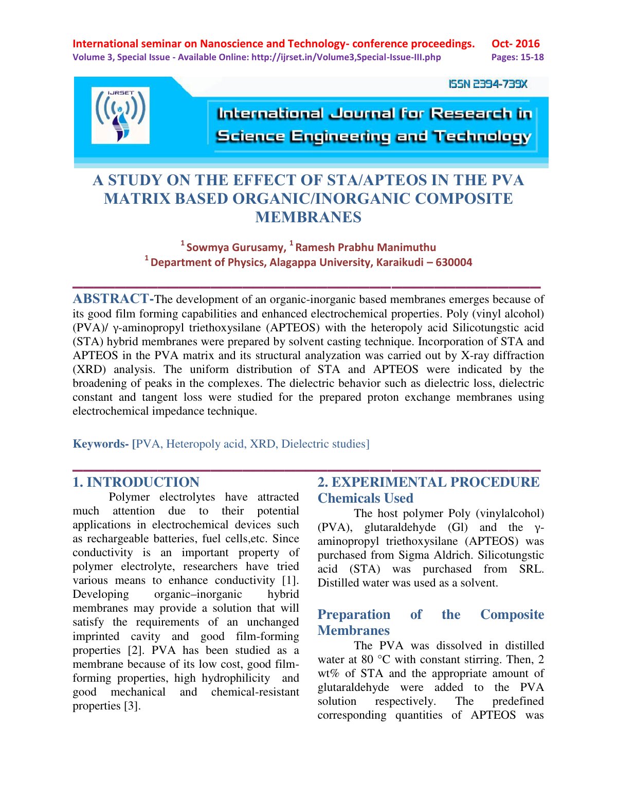 First page of International seminar on Nanoscience and