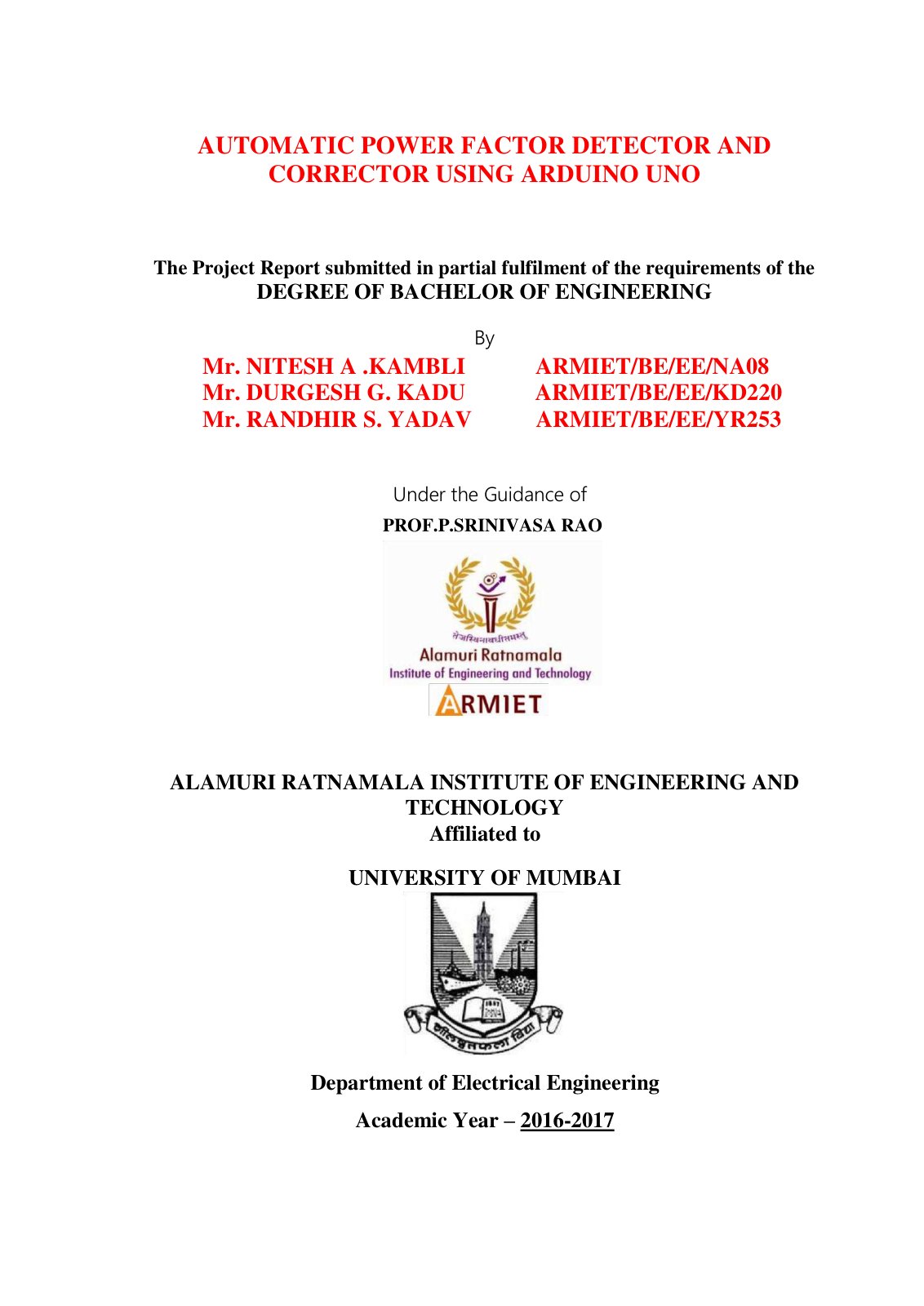 First page of AUTOMATIC POWER FACTOR DETECTOR AND CORR