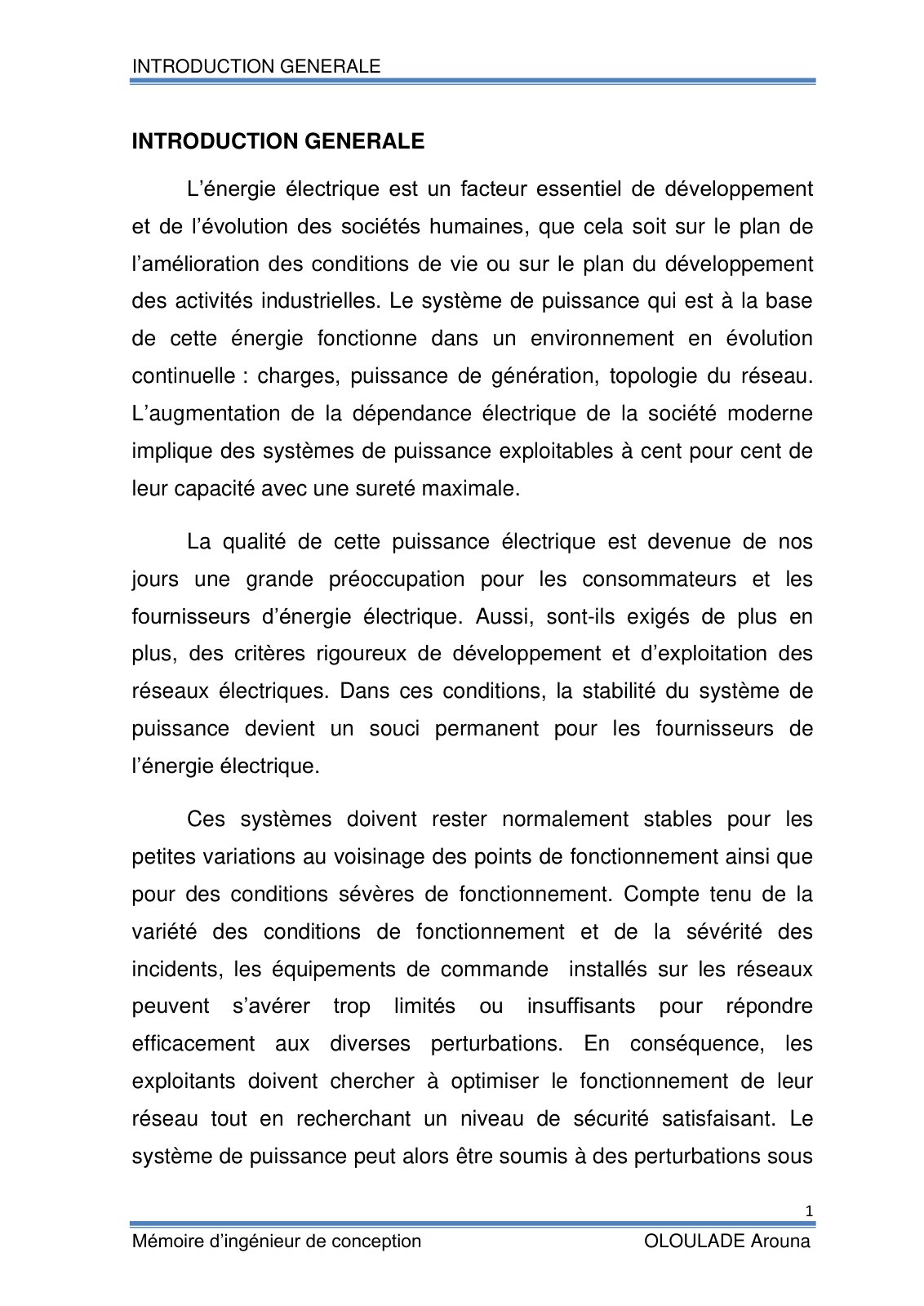 First page of MEMO ING HAROUNA BADAROU finale