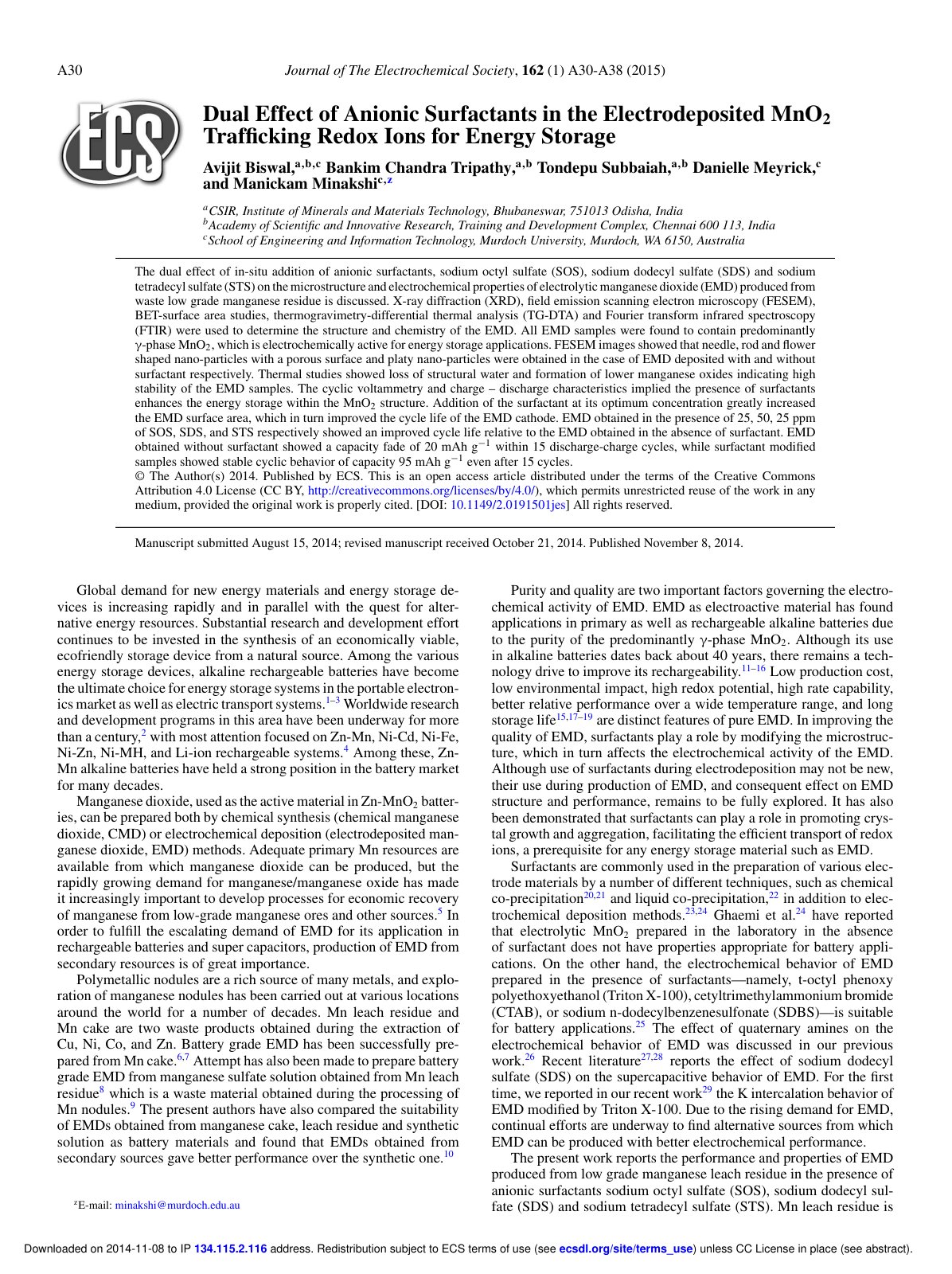 First page of Dual Effect of Anionic Surfactants in th