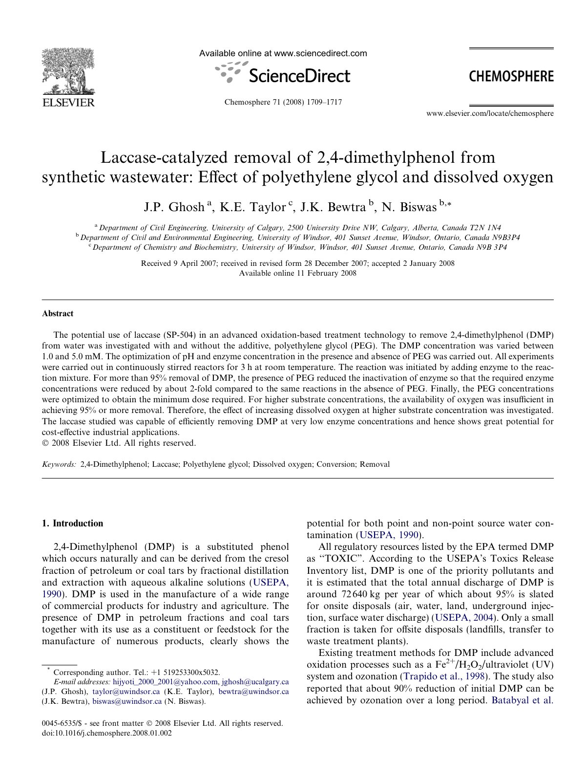First page of Laccase catalyzed removal of 2 4 dimethy
