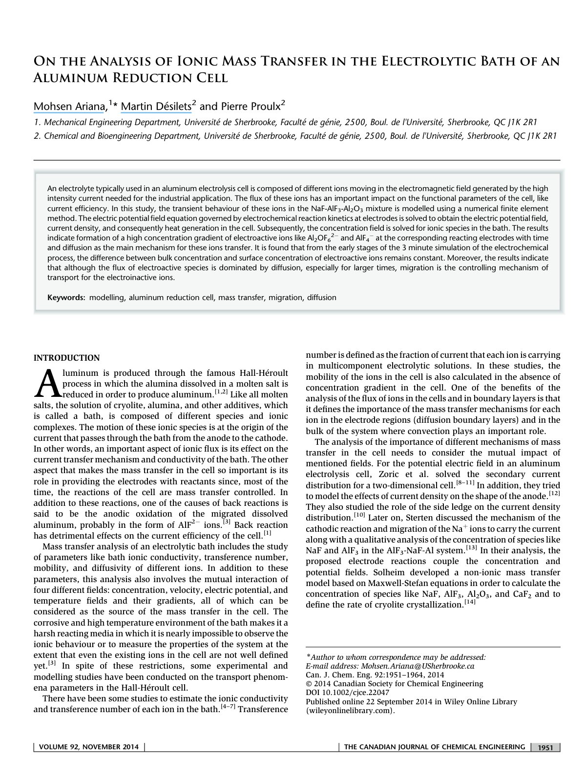 First page of On the analysis of ionic mass transfer i
