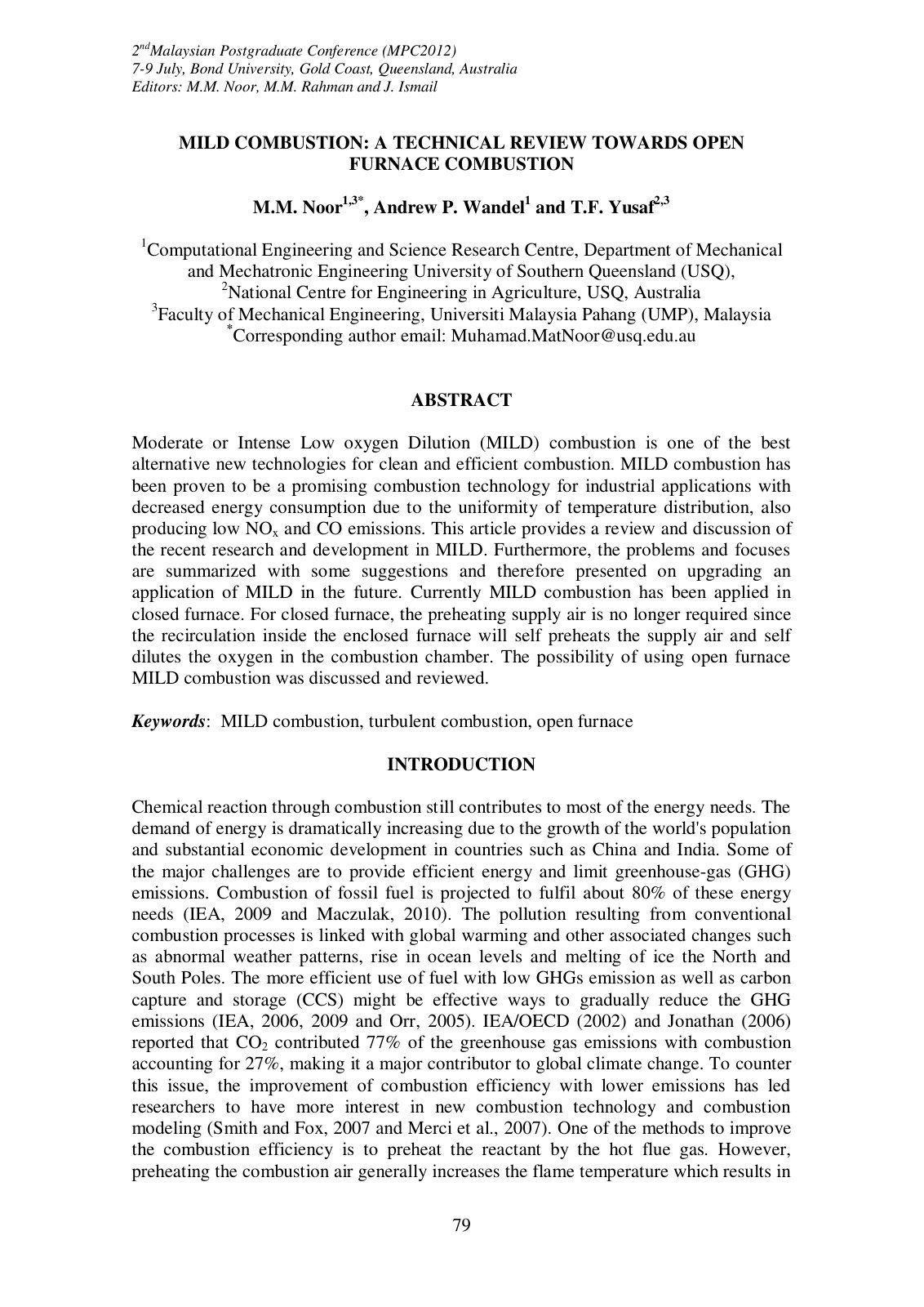First page of MILD Combustion A Technical Review Towar