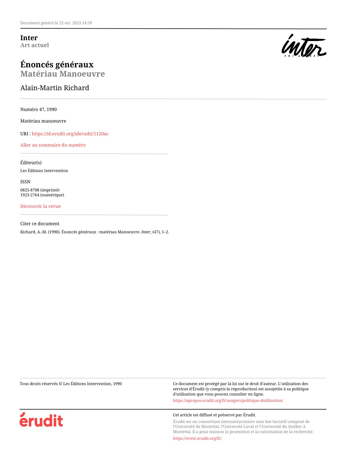 First page of Enonces generaux Materiau Manoeuvre