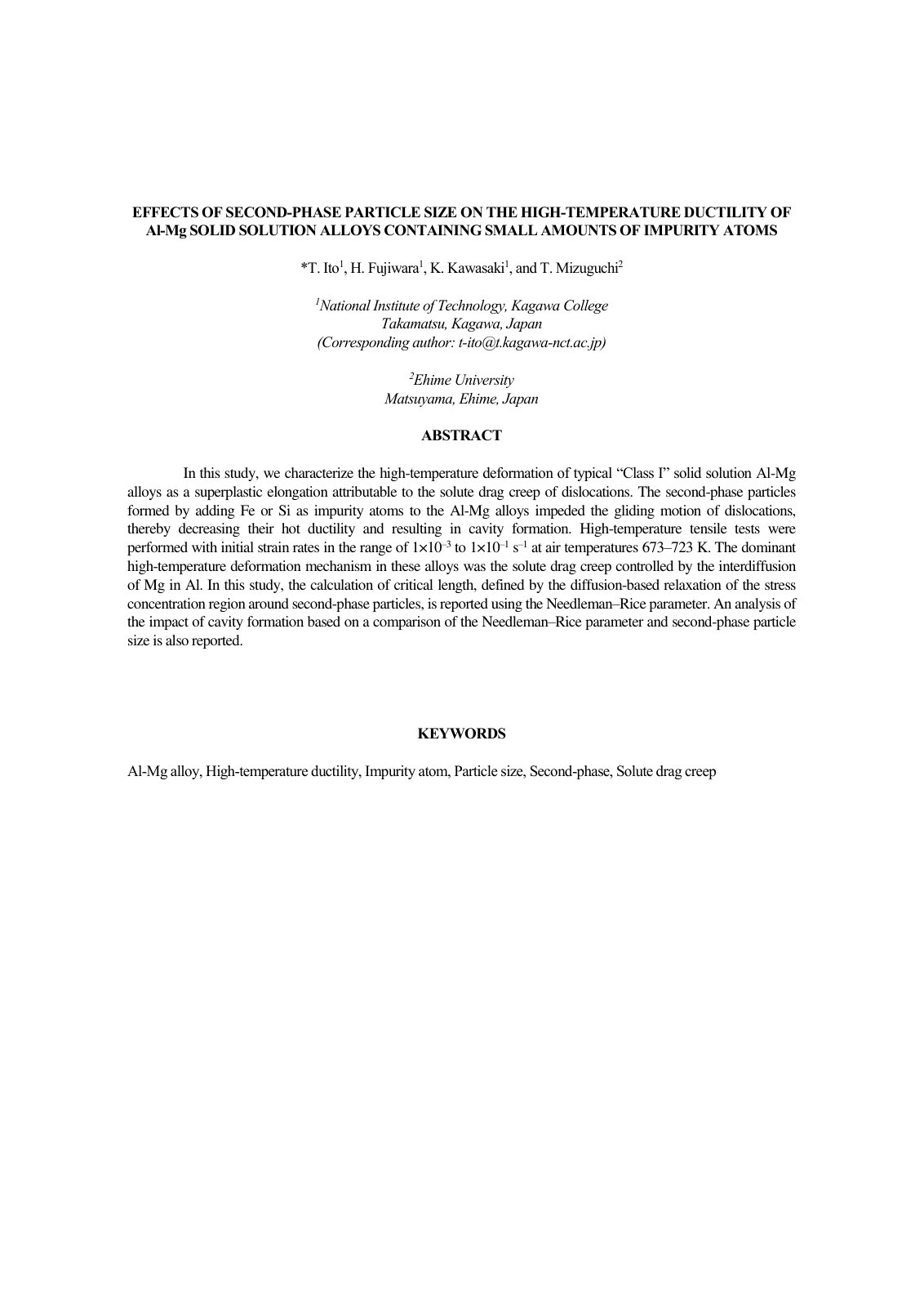 First page of EFFECTS OF SECOND-PHASE PARTICLE SIZE ON THE HIGH-TEMPERATURE DUCTILITY OF Al-Mg SOLID SOLUTION ALLOYS CONTAINING SMALL AMOUNTS OF IMPURITY ATOMS