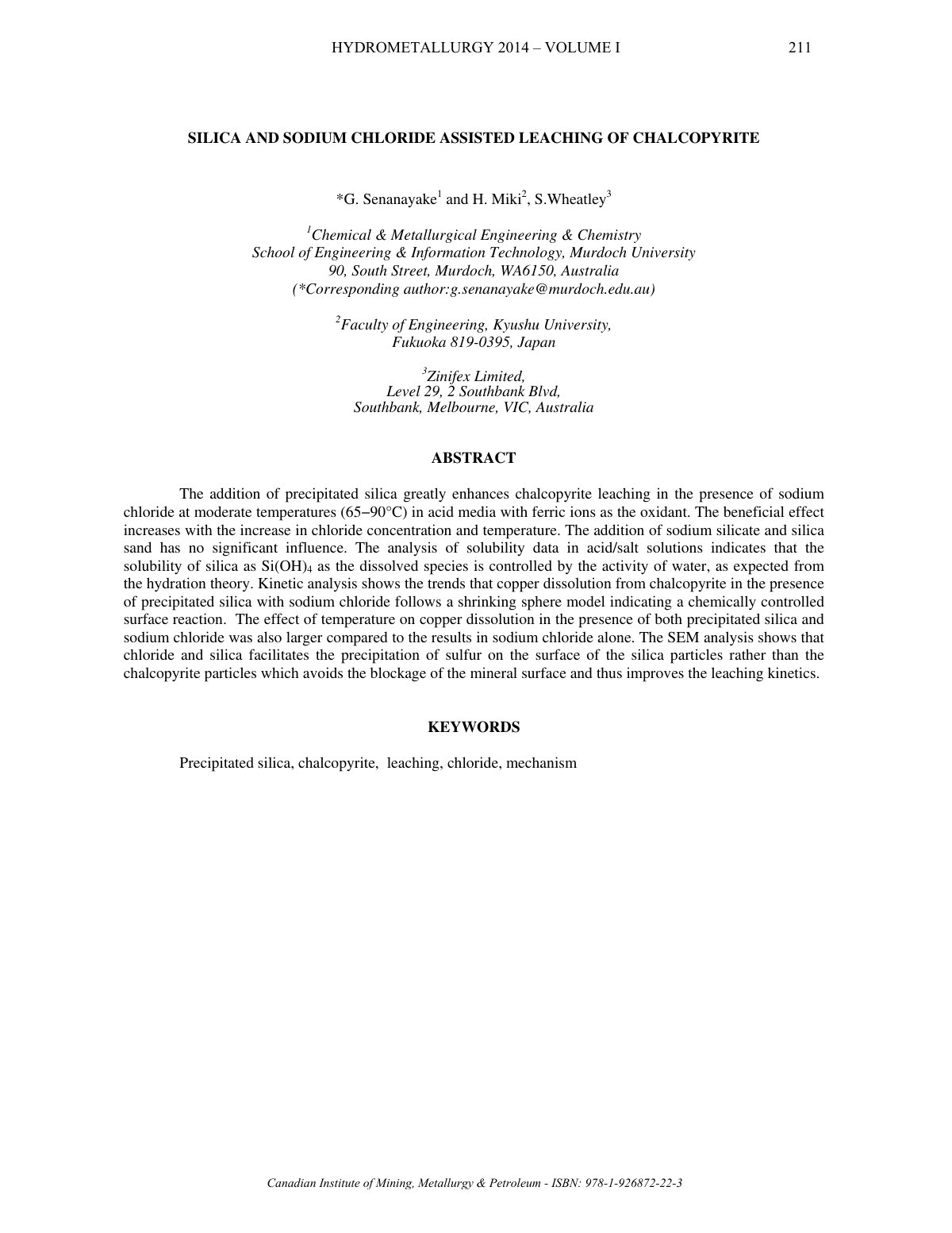 First page of SILICA AND SODIUM CHLORIDE ASSISTED LEACHING OF CHALCOPYRITE