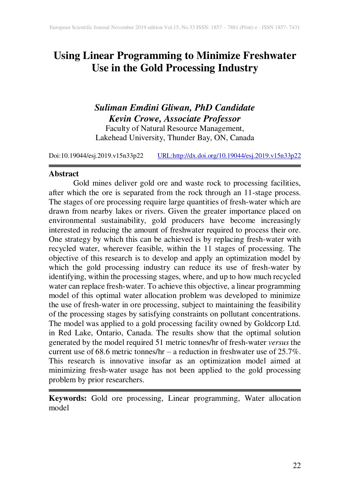 First page of Using Linear Programming to Minimize Fre