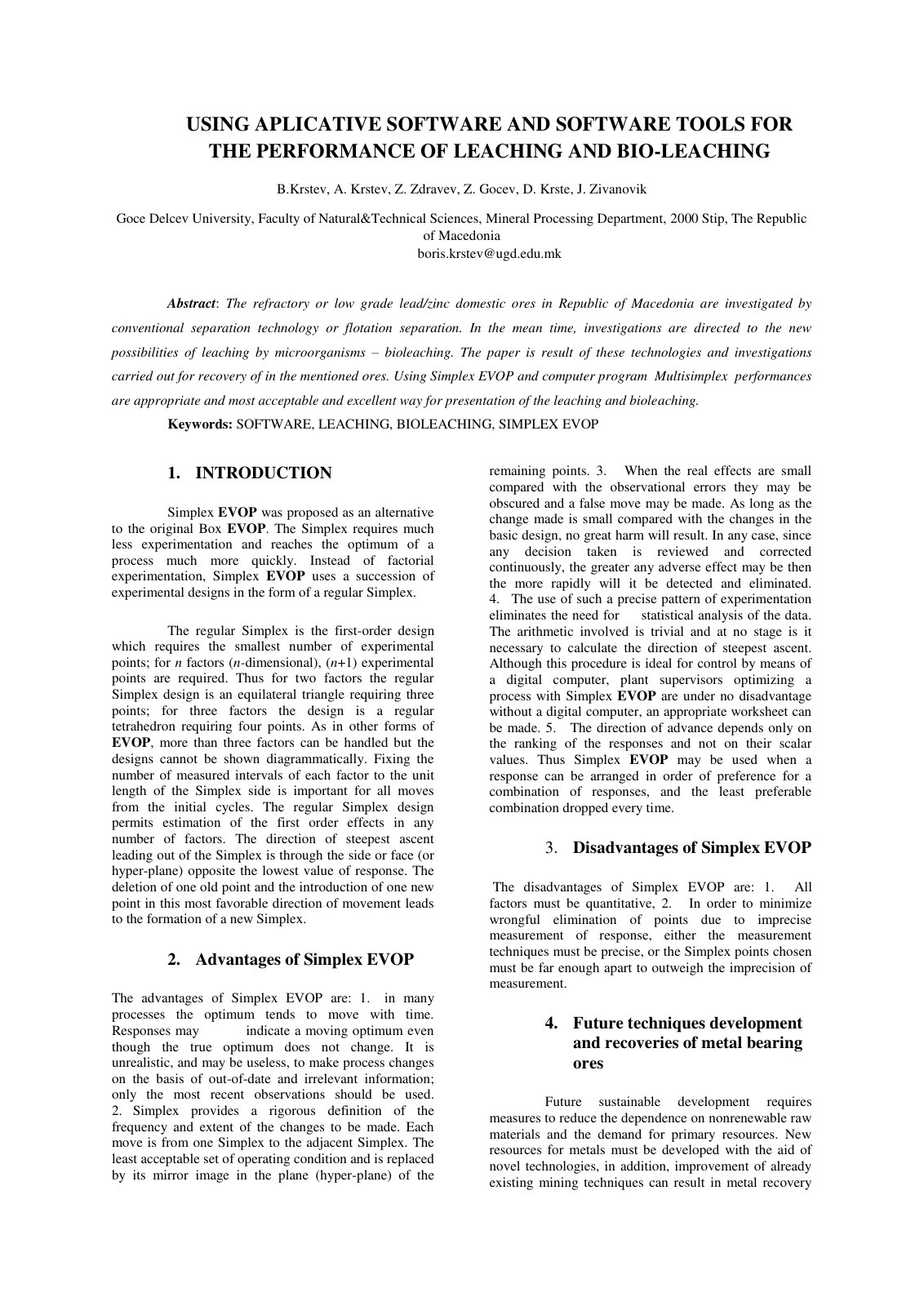 First page of USING APLICATIVE SOFTWARE AND SOFTWARE TOOLS FOR THE PERFORMANCE OF LEACHING AND BIO-LEACHING