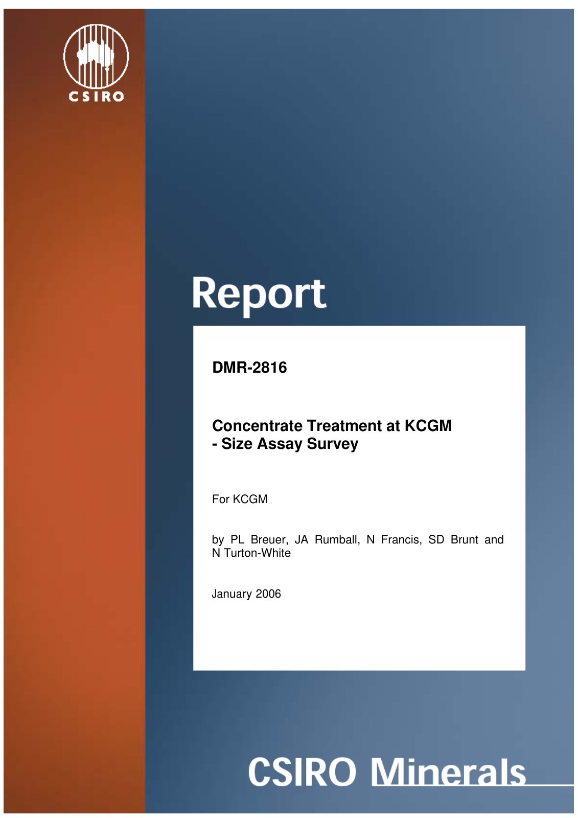 First page of DMR 2816 Size Assay Survey