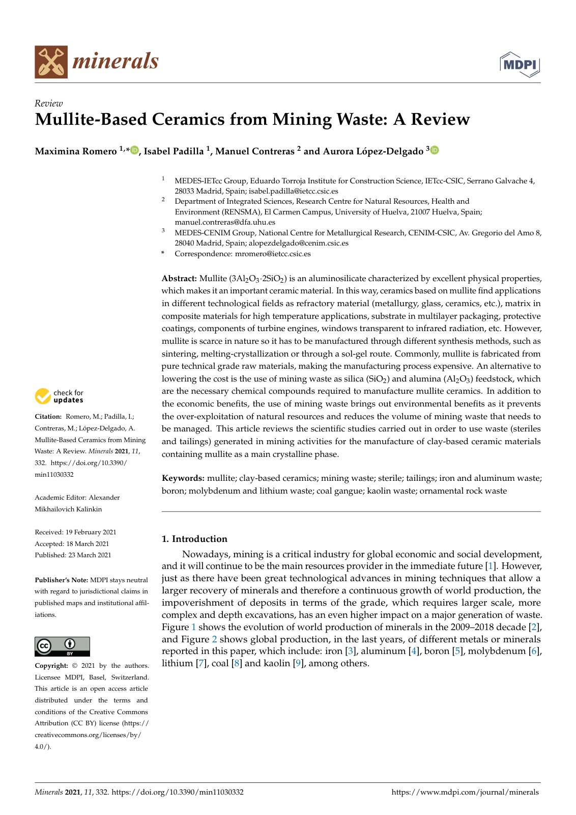 First page of Mullite Based Ceramics from Mining Waste