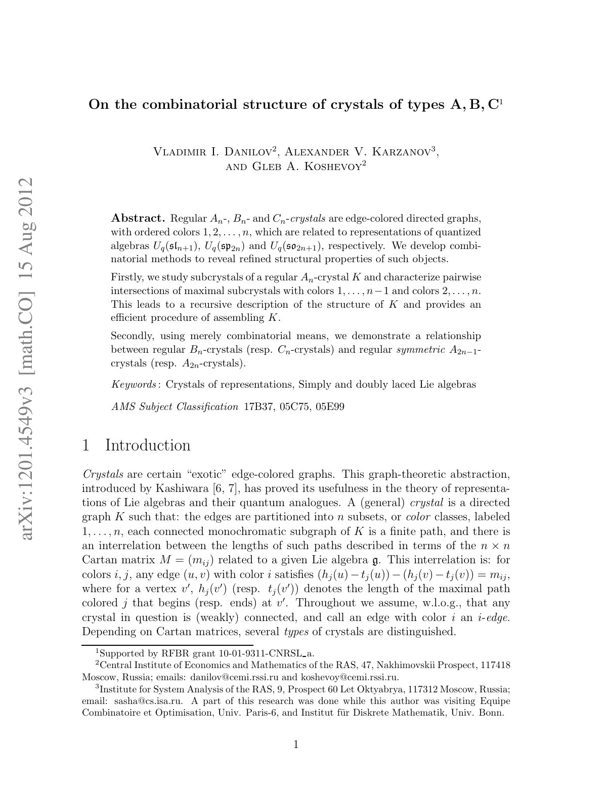 First page of On the combinatorial structure of crysta