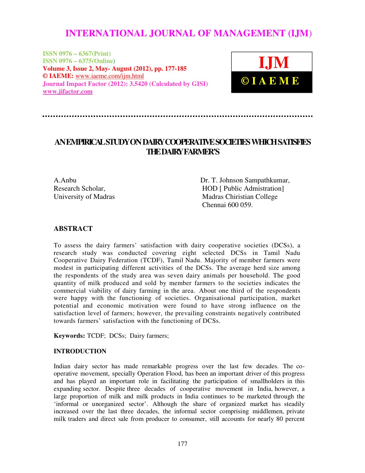 First page of AN EMPIRICAL STUDY ON DAIRY COOPERATIVE