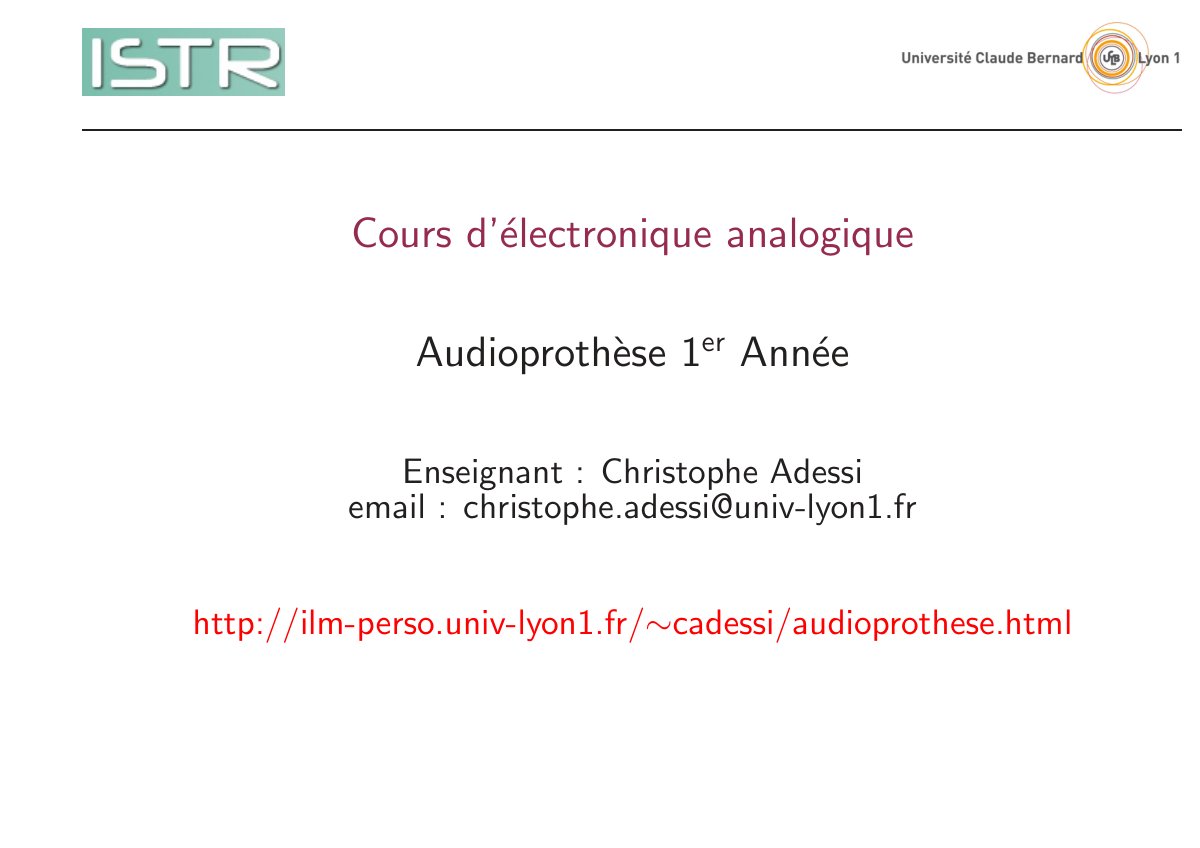 First page of Cours d'électronique analogique (1)