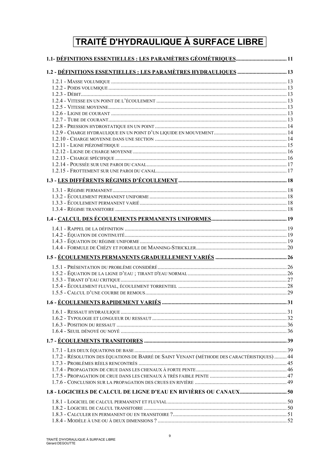 First page of TRAITÉ D'HYDRAULIQUE À SURFACE LIBRE