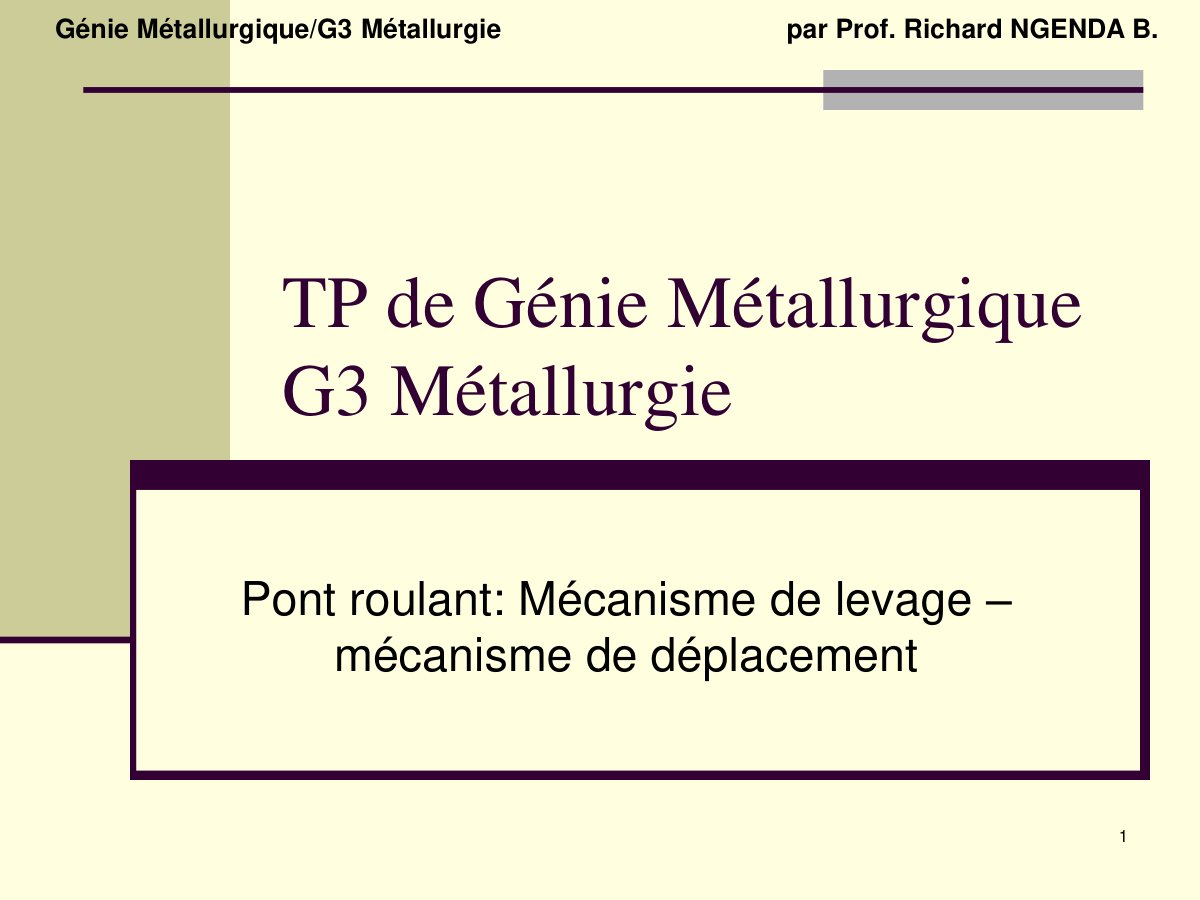 First page of TP de Génie Métallurgique