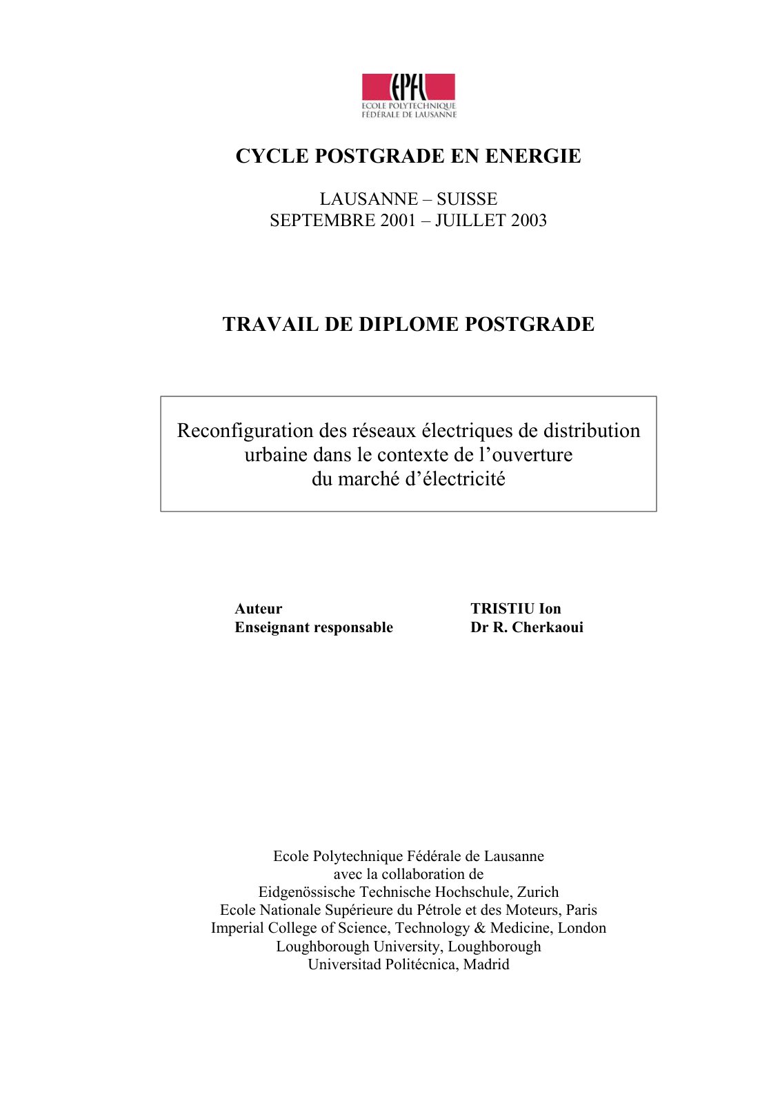 First page of Reconfiguration des reseaux electriques