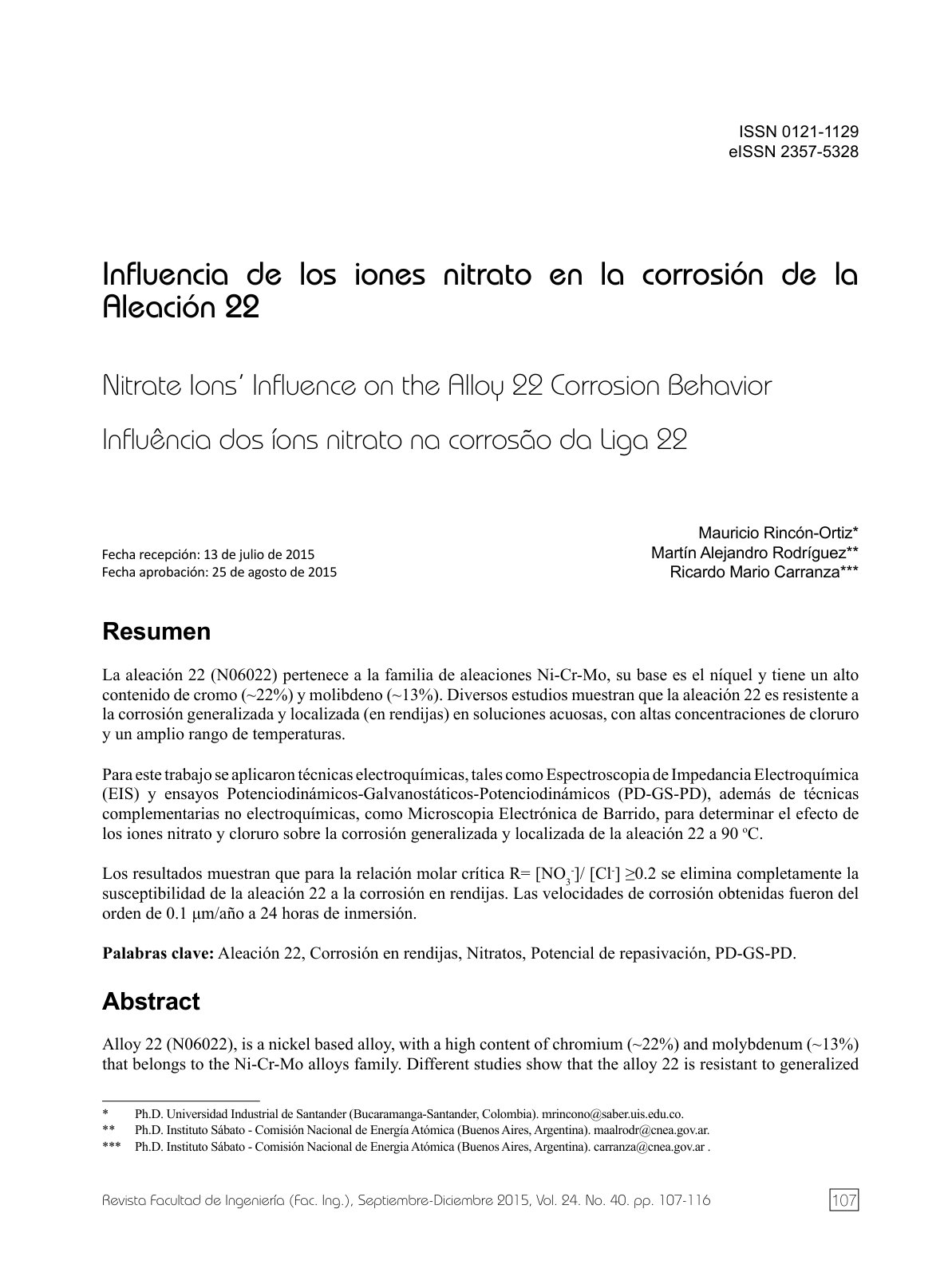 First page of Influencia dos ions nitrato na corrosao