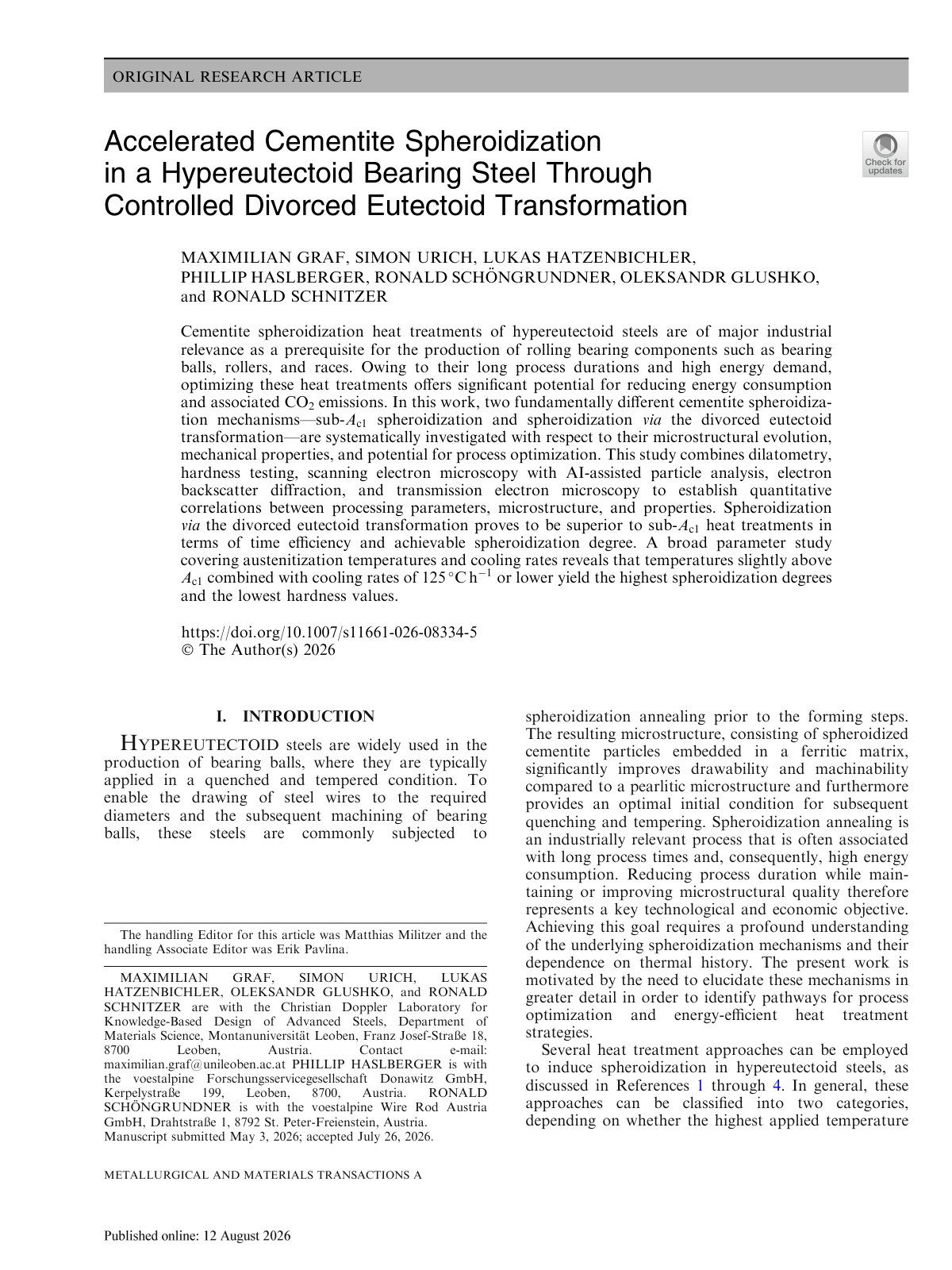 First page of 2026 Graf Cementite Spheroidization