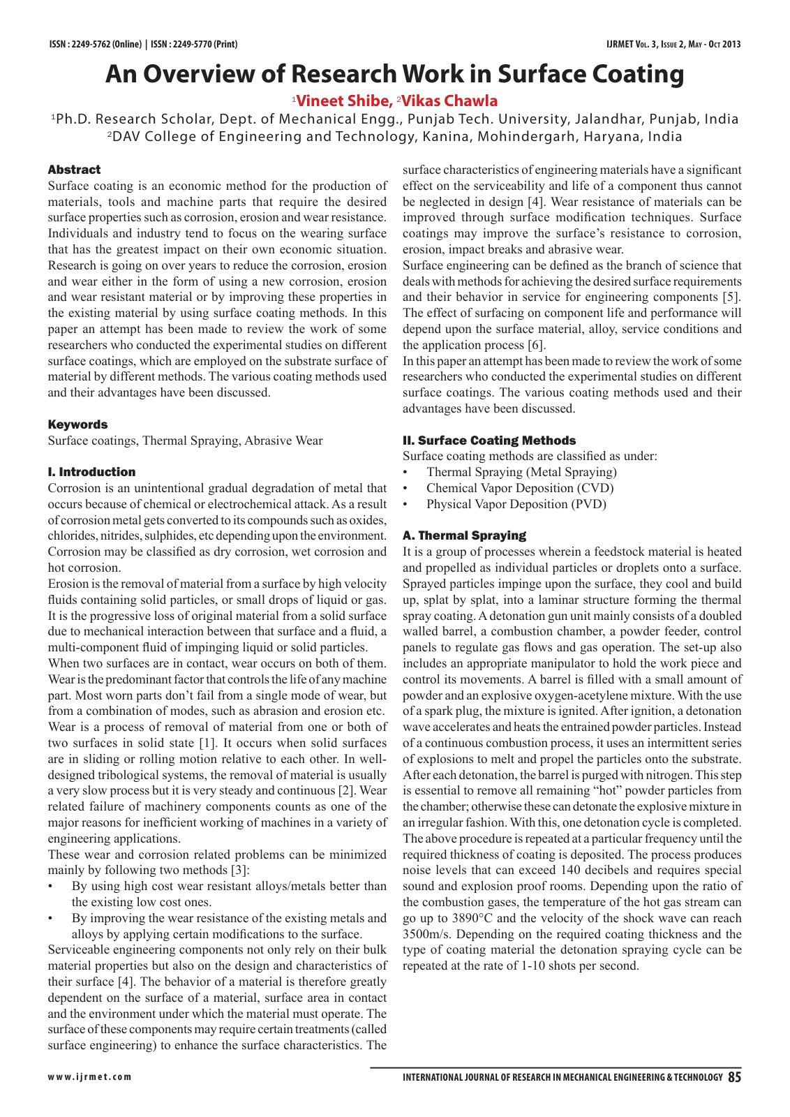First page of An Overview of Research Work in Surface Coating
