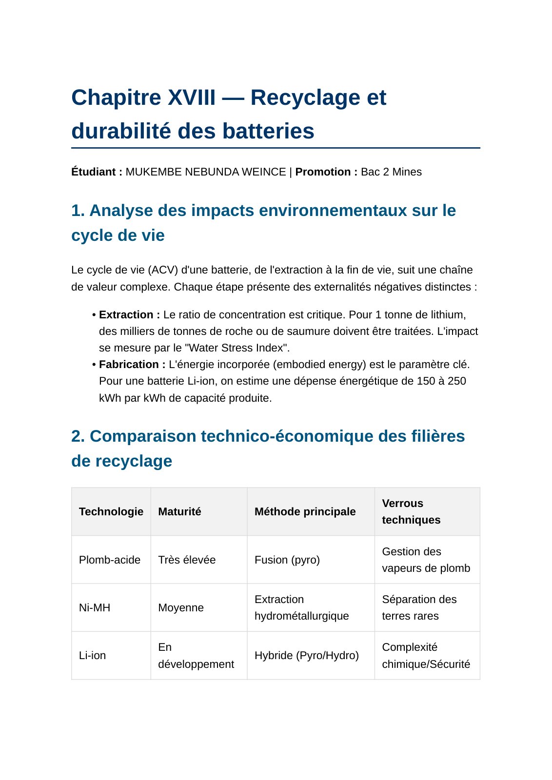 First page of TP de technologie de batterie module 2